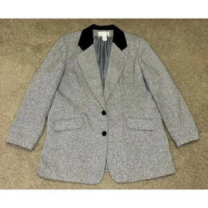 CROSS COUNTRY Vintage Women Gray Wool Blend Blazer Jacket Velvet Trim Office 20T